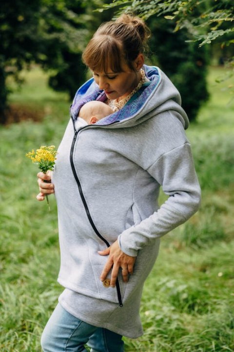 Asymetryczna Bluza - Szary Melanż z Pawi Ogon Fantazja - rozmiar S