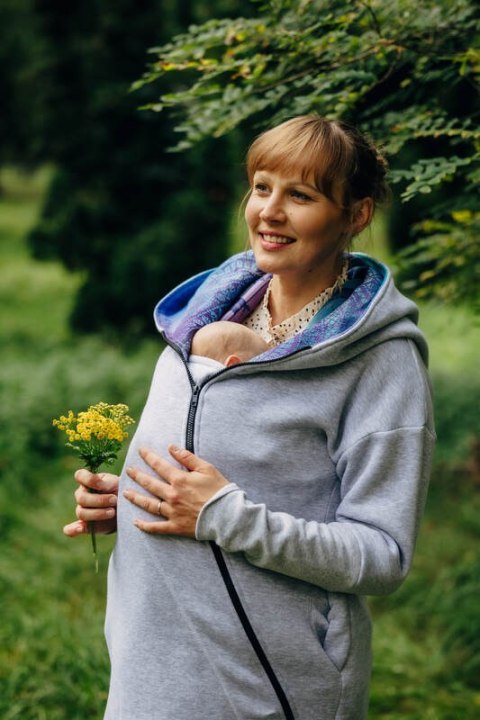 Asymetryczna Bluza - Szary Melanż z Pawi Ogon Fantazja - rozmiar S