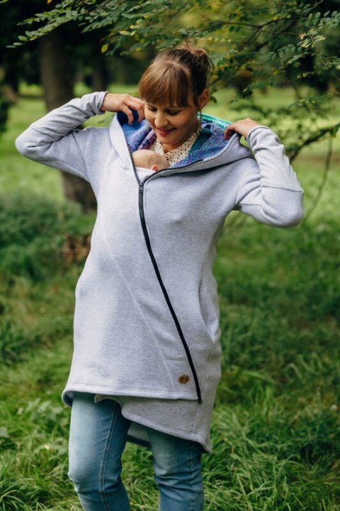 Asymetryczna Bluza - Szary Melanż z Pawi Ogon Fantazja - rozmiar S