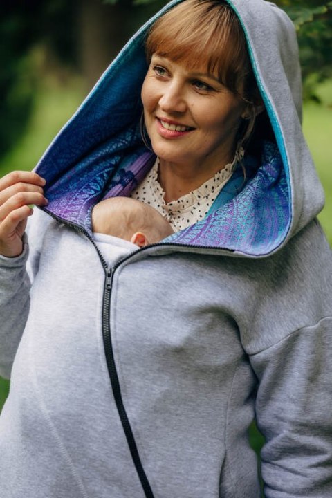 Asymetryczna Bluza - Szary Melanż z Pawi Ogon Fantazja - rozmiar S