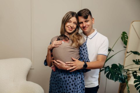 Chusta do noszenia dzieci, elastyczna - Mocha - rozmiar standardowy 5.0 m