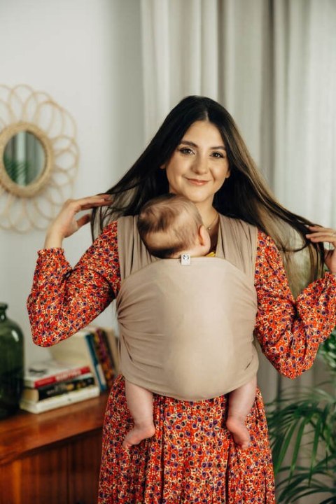 Chusta do noszenia dzieci, elastyczna - Nude Beige - rozmiar standardowy 5.0 m