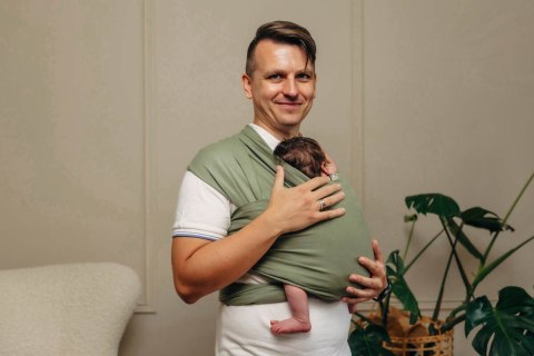 Chusta do noszenia dzieci, elastyczna - Sage - rozmiar standardowy 5.0 m