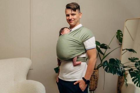 Chusta do noszenia dzieci, elastyczna - Sage - rozmiar standardowy 5.0 m