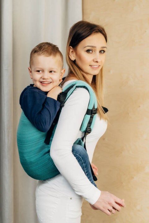 Nosidło Klamrowe Onbuhimo PRO, splot jodełkowy (100% bawełna), rozmiar Preschool - MAŁA JODEŁKA OMBRE ZIELEŃ