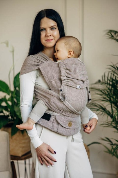 Moje Pierwsze Nosidełko LennyHybrid Half Buckle, splot jodełkowy, 100% bawełna , rozmiar standard - MAŁA JODEŁKA ALMOND