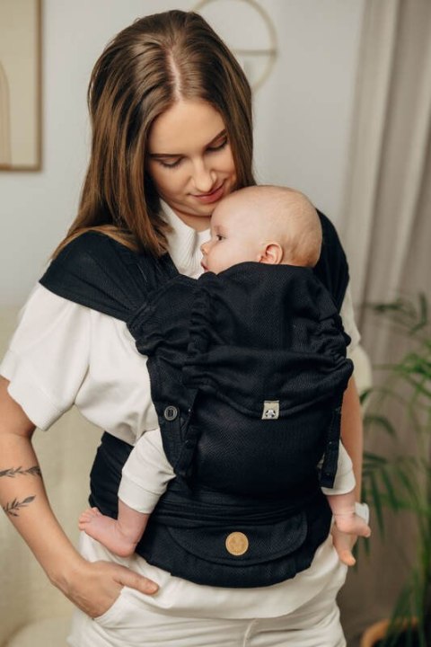 Moje Pierwsze Nosidełko LennyHybrid Half Buckle, splot jodełkowy, 100% bawełna , rozmiar standard - MAŁA JODEŁKA CZARNY HEBAN