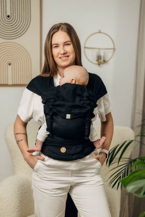 Moje Pierwsze Nosidełko LennyHybrid Half Buckle, splot jodełkowy, 100% bawełna , rozmiar standard - MAŁA JODEŁKA CZARNY HEBAN