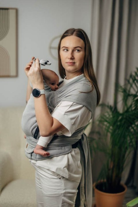 Moje Pierwsze Nosidełko LennyHybrid Half Buckle, splot jodełkowy, 100% bawełna , rozmiar standard - MAŁA JODEŁKA SZARA