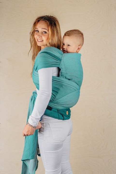 Nosidełko LennyHybrid Half Buckle, splot jodełkowy, 100% bawełna , rozmiar preschool - MAŁA JODEŁKA OMBRE ZIELEŃ