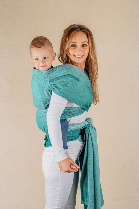 Nosidełko LennyHybrid Half Buckle, splot jodełkowy, 100% bawełna , rozmiar preschool - MAŁA JODEŁKA OMBRE ZIELEŃ
