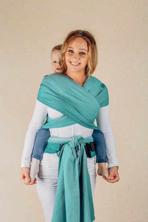 Nosidełko LennyHybrid Half Buckle, splot jodełkowy, 100% bawełna , rozmiar preschool - MAŁA JODEŁKA OMBRE ZIELEŃ