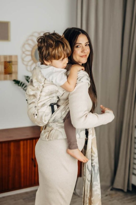 Nosidełko LennyHybrid Half Buckle, splot żakardowy, 100% bawełna, rozmiar preschool - PARK JURAJSKI - ICE DESERT