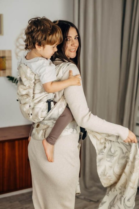 Nosidełko LennyHybrid Half Buckle, splot żakardowy, 100% bawełna, rozmiar preschool - PARK JURAJSKI - ICE DESERT