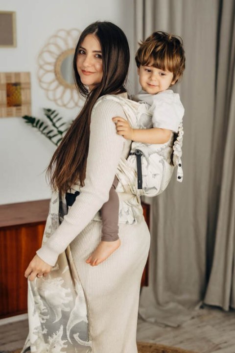 Nosidełko LennyHybrid Half Buckle, splot żakardowy, 100% bawełna, rozmiar preschool - PARK JURAJSKI - ICE DESERT