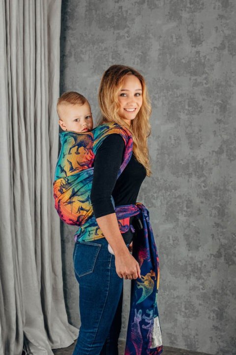 Nosidełko LennyHybrid Half Buckle, splot żakardowy, 100% bawełna, rozmiar preschool - PARK JURAJSKI - NOWA ERA