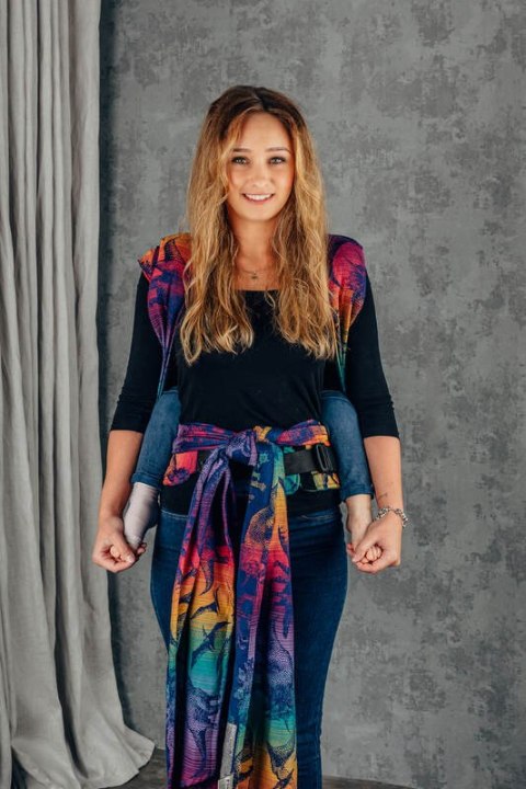 Nosidełko LennyHybrid Half Buckle, splot żakardowy, 100% bawełna, rozmiar preschool - PARK JURAJSKI - NOWA ERA