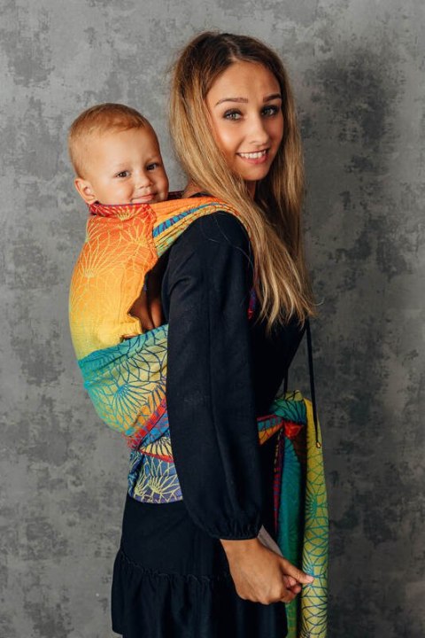 Nosidełko LennyHybrid Half Buckle, splot żakardowy, 100% bawełna , rozmiar preschool - TĘCZOWY LOTOS