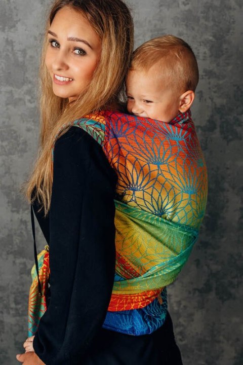 Nosidełko LennyHybrid Half Buckle, splot żakardowy, 100% bawełna , rozmiar preschool - TĘCZOWY LOTOS