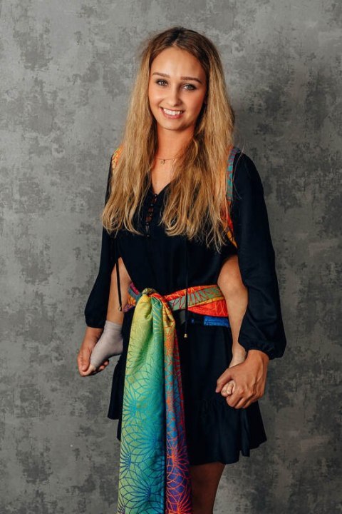 Nosidełko LennyHybrid Half Buckle, splot żakardowy, 100% bawełna , rozmiar preschool - TĘCZOWY LOTOS