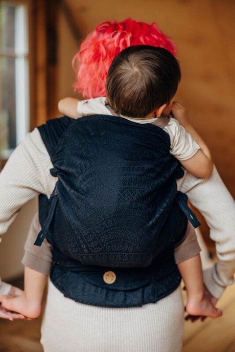 Nosidełko LennyHybrid Half Buckle, splot żakardowy, 59% bawełna, 41% wełna merino, rozmiar preschool - PAWI OGON - PITCH BLACK