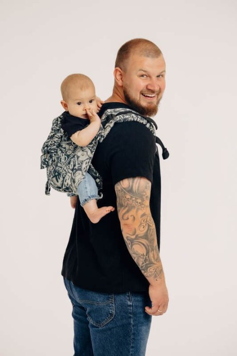 Nosidło Klamrowe Onbuhimo PRO z tkaniny żakardowej (100% bawełna), rozmiar Toddler - CLOCKWORK - FIX IT