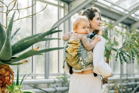Nosidło Klamrowe Onbuhimo PRO z tkaniny żakardowej (100% bawełna), rozmiar Toddler - RAINFOREST - SELVA
