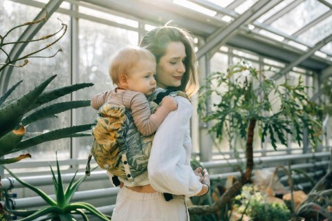 Nosidło Klamrowe Onbuhimo PRO z tkaniny żakardowej (100% bawełna), rozmiar Toddler - RAINFOREST - SELVA