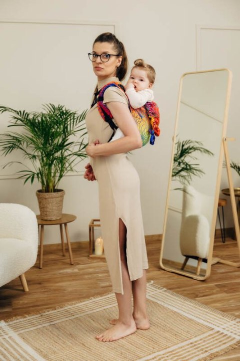 Nosidło Klamrowe Onbuhimo PRO z tkaniny żakardowej (100% bawełna), rozmiar Toddler - TĘCZOWY LOTOS