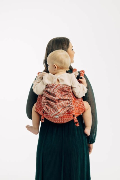 Nosidło Klamrowe Onbuhimo PRO z tkaniny żakardowej (100% bawełna), rozmiar toddler - PAWI OGON - HOLIDAY