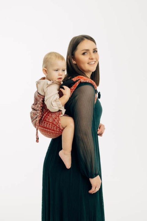 Nosidło Klamrowe Onbuhimo PRO z tkaniny żakardowej (100% bawełna), rozmiar toddler - PAWI OGON - HOLIDAY