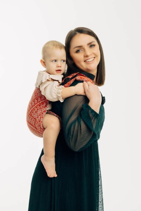 Nosidło Klamrowe Onbuhimo PRO z tkaniny żakardowej (100% bawełna), rozmiar toddler - PAWI OGON - HOLIDAY