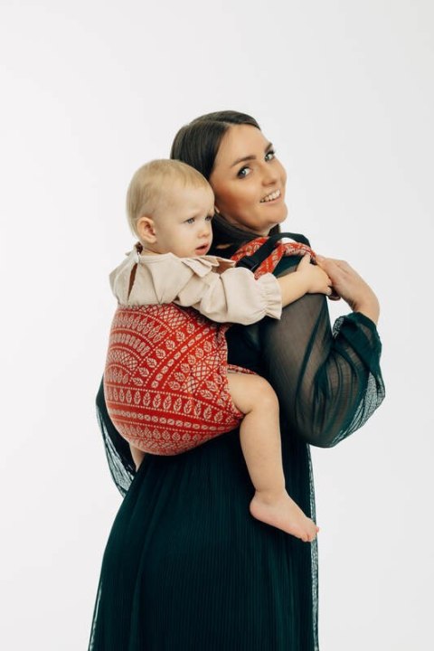 Nosidło Klamrowe Onbuhimo PRO z tkaniny żakardowej (100% bawełna), rozmiar toddler - PAWI OGON - HOLIDAY