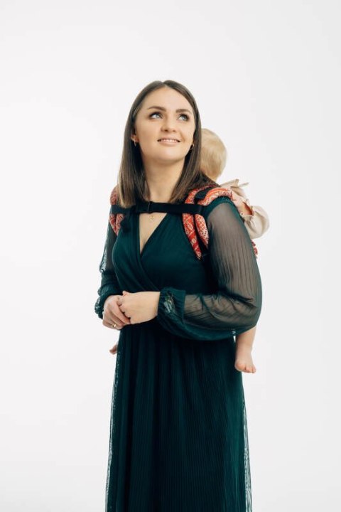 Nosidło Klamrowe Onbuhimo PRO z tkaniny żakardowej (100% bawełna), rozmiar toddler - PAWI OGON - HOLIDAY