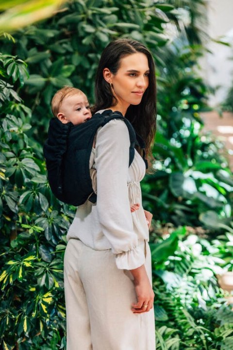 Nosidło Klamrowe Onbuhimo PRO z tkaniny żakardowej (59% bawełna, 41% wełna merino), rozmiar Toddler - PAWI OGON - PITCH BLACK