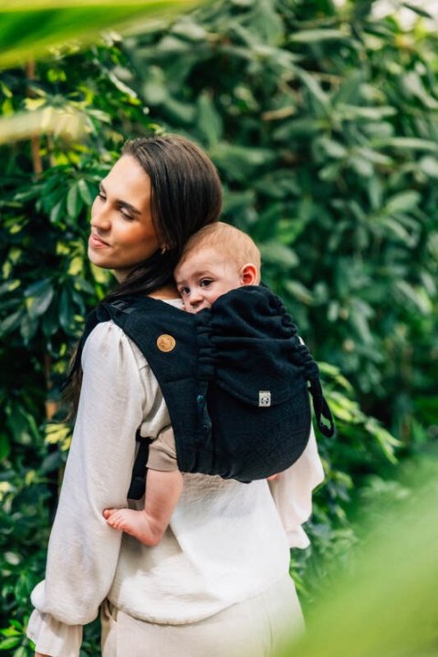 Nosidło Klamrowe Onbuhimo PRO z tkaniny żakardowej (59% bawełna, 41% wełna merino), rozmiar Toddler - PAWI OGON - PITCH BLACK