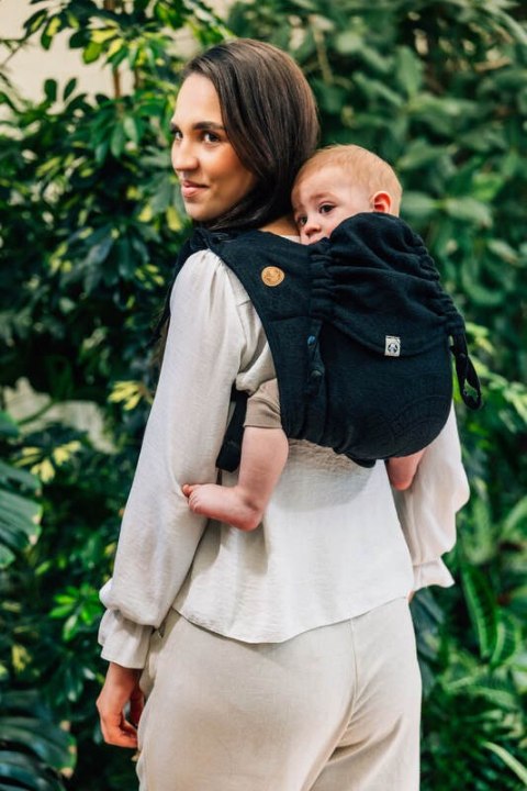 Nosidło Klamrowe Onbuhimo PRO z tkaniny żakardowej (59% bawełna, 41% wełna merino), rozmiar Toddler - PAWI OGON - PITCH BLACK