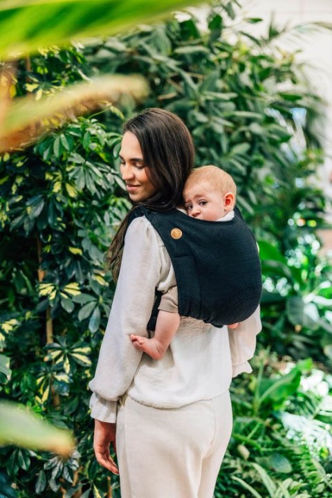 Nosidło Klamrowe Onbuhimo PRO z tkaniny żakardowej (59% bawełna, 41% wełna merino), rozmiar Toddler - PAWI OGON - PITCH BLACK