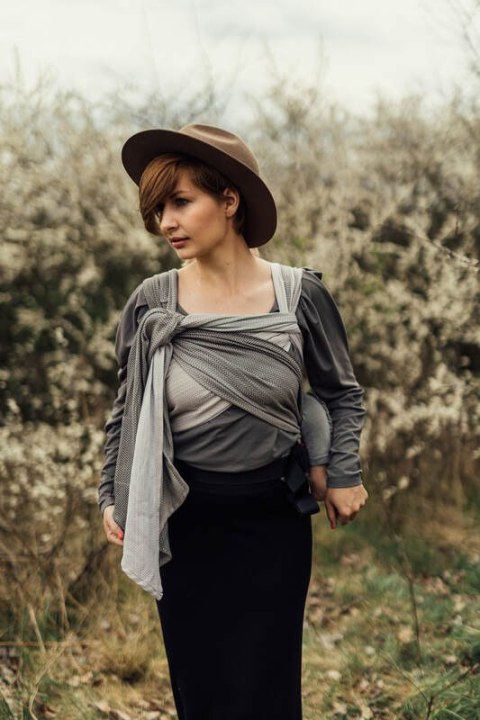 Nosidełko LennyHybrid Half Buckle, splot jodełkowy, 100% bawełna , rozmiar standard - MAŁA JODEŁKA OMBRE RAGTIME