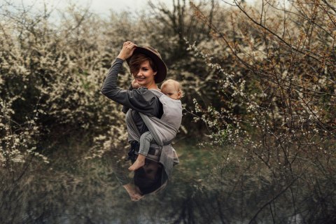 Nosidełko LennyHybrid Half Buckle, splot jodełkowy, 100% bawełna , rozmiar standard - MAŁA JODEŁKA OMBRE RAGTIME