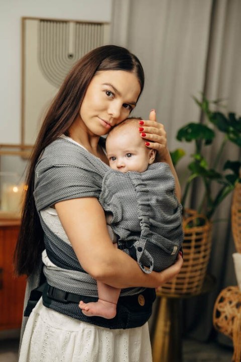 Nosidełko LennyHybrid Half Buckle, splot jodełkowy, 100% bawełna , rozmiar standard - MAŁA JODEŁKA OMBRE SZARY