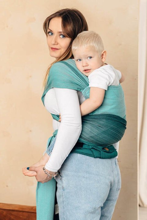 Nosidełko LennyHybrid Half Buckle, splot jodełkowy, 100% bawełna , rozmiar standard - MAŁA JODEŁKA OMBRE ZIELEŃ