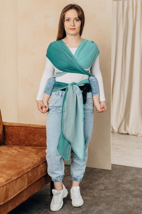 Nosidełko LennyHybrid Half Buckle, splot jodełkowy, 100% bawełna , rozmiar standard - MAŁA JODEŁKA OMBRE ZIELEŃ