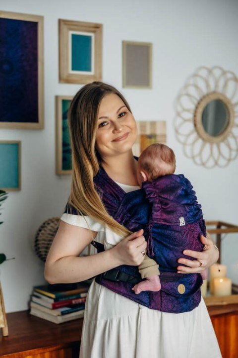 Nosidełko LennyHybrid Half Buckle, splot żakardowy, 100% bawełna , rozmiar standard - DZIKIE WINO - BOUQUET