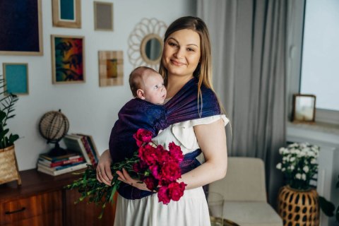 Nosidełko LennyHybrid Half Buckle, splot żakardowy, 100% bawełna , rozmiar standard - DZIKIE WINO - BOUQUET