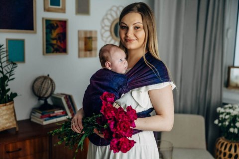 Nosidełko LennyHybrid Half Buckle, splot żakardowy, 100% bawełna , rozmiar standard - DZIKIE WINO - BOUQUET