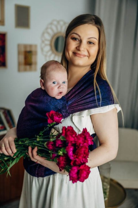 Nosidełko LennyHybrid Half Buckle, splot żakardowy, 100% bawełna , rozmiar standard - DZIKIE WINO - BOUQUET