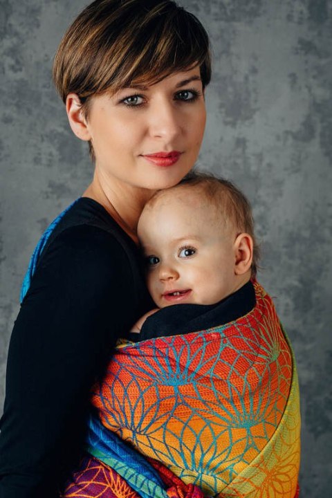 Nosidełko LennyHybrid Half Buckle, splot żakardowy, 100% bawełna , rozmiar standard - TĘCZOWY LOTOS