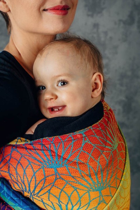 Nosidełko LennyHybrid Half Buckle, splot żakardowy, 100% bawełna , rozmiar standard - TĘCZOWY LOTOS