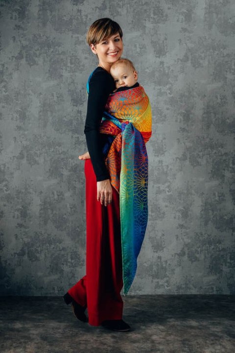 Nosidełko LennyHybrid Half Buckle, splot żakardowy, 100% bawełna , rozmiar standard - TĘCZOWY LOTOS